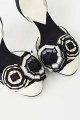 Chanel Vintage Black & White Canvas Camellia Heel