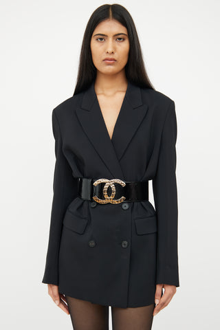 Chanel FW 2007 Black Patent Leather Oversized Logo Belt