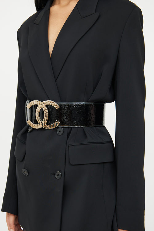 Chanel FW 2007 Black Patent Leather Oversized Logo Belt