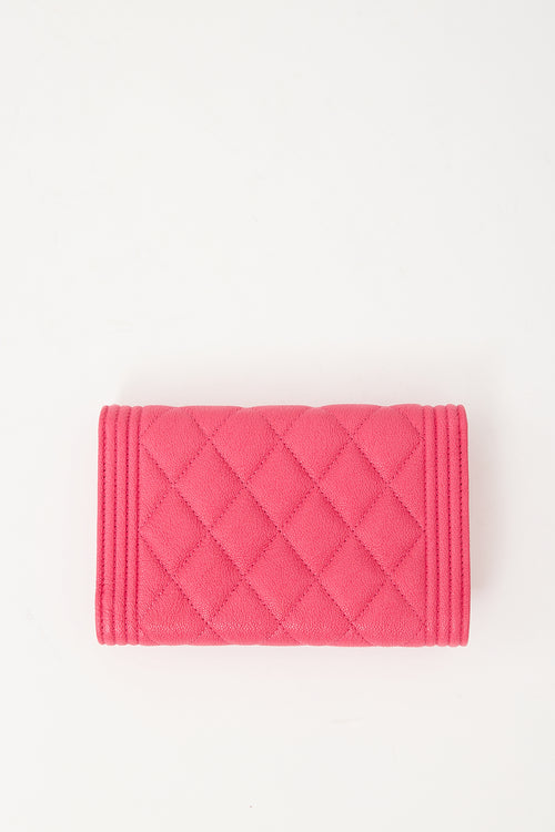 Chanel 2020 Pink Quilted Caviar Leather Boy Flap Wallet