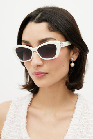 Chanel White 5481-H Pearl Cateye Sunglasses