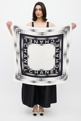 Chanel White & Black CC Chain Print Scarf