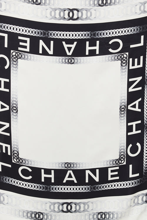 Chanel White & Black CC Chain Print Scarf