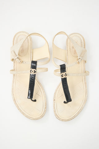 Chanel Cream Leather Stingray Sandal