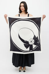 Chanel White & Black Flower Print Scarf