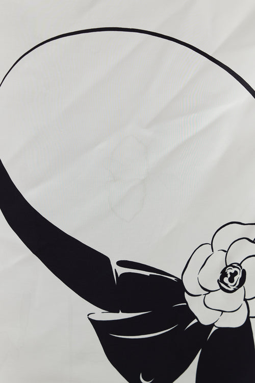 Chanel White & Black Flower Print Scarf