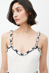Chanel White & Black Fringed Trim Tweed Dress