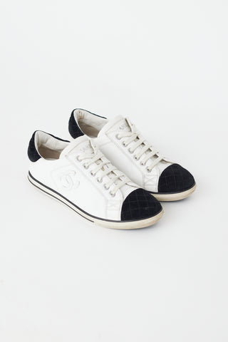 Chanel White & Black Leather CC Sneaker