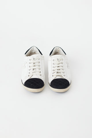 Chanel White & Black Leather CC Sneaker