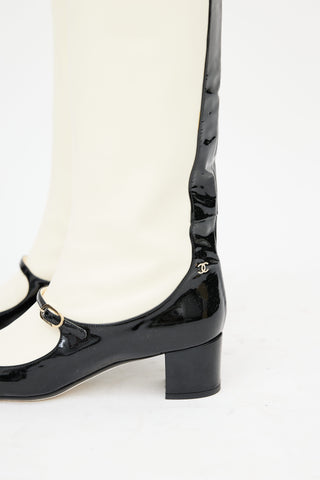 Chanel Cream & Black Patent Mary Jane Boot