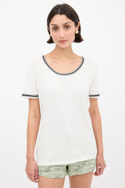 Chanel White & Black Striped Logo Top