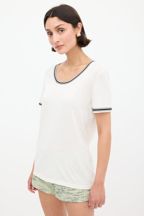 Chanel White & Black Striped Logo Top