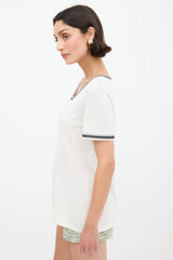 Chanel White & Black Striped Logo Top