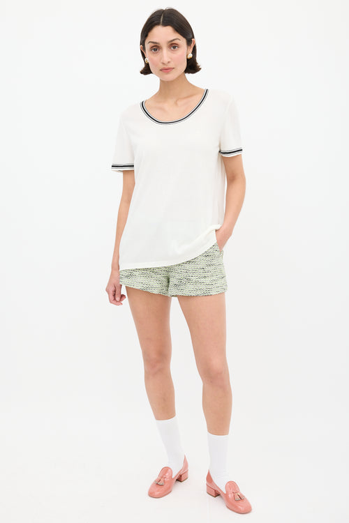 Chanel White & Black Striped Logo Top