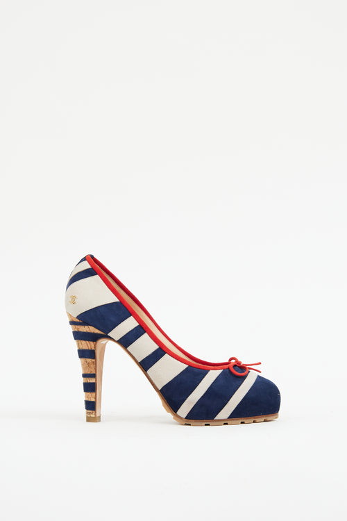 Chanel Navy & Cream Sude Striped Heel