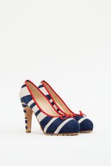Navy & Cream Suede Striped Heel