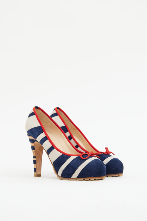 Navy & Cream Suede Striped Heel