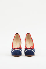 Navy & Cream Suede Striped Heel