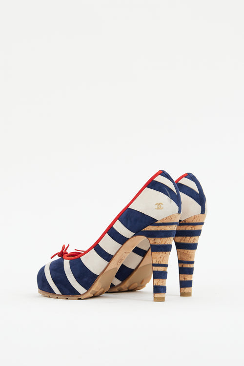 Navy & Cream Suede Striped Heel