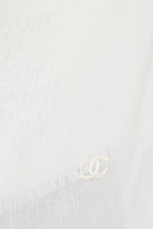 Chanel White Cashmere CC Embroider Scarf