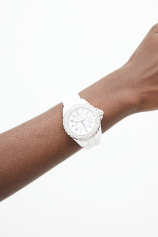 Chanel White Ceramic & Stainless Steel J12 Watch