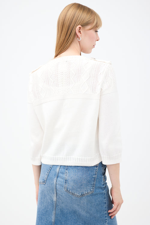 Chanel White Cotton Knit CC Button Cardigan