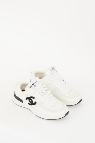 Chanel White Leather & Mesh CC Sneaker