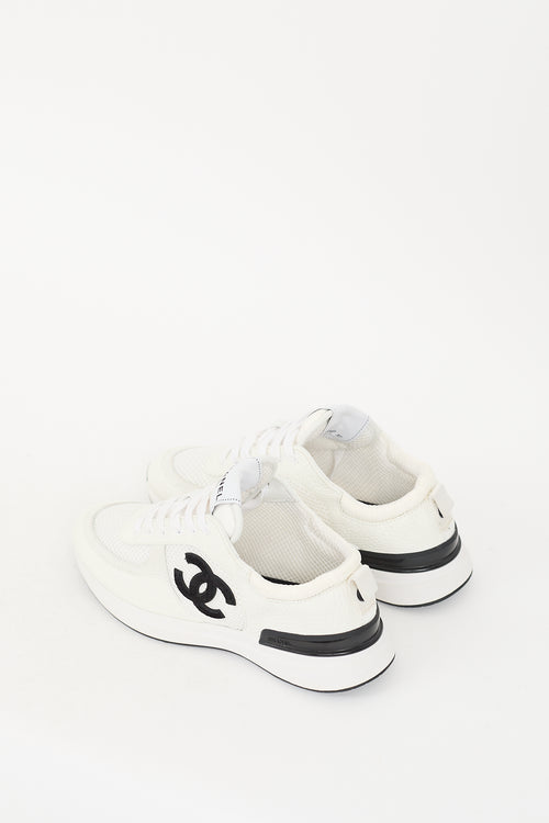 Chanel White Leather & Mesh CC Sneaker