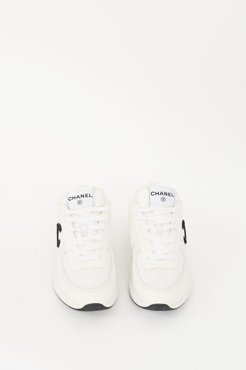 Chanel White Leather & Mesh CC Sneaker