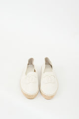 Chanel White Leather CC Logo Espadrille