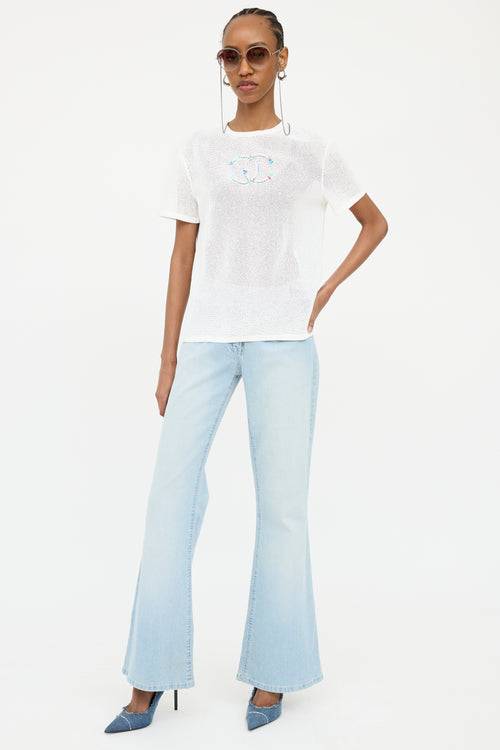 Chanel White & Multi Colour S/S 2019 Embroidered Top