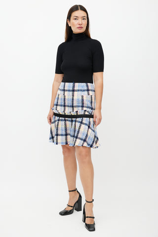 Chanel White & Multicolour Wool Tweed Plaid Skirt