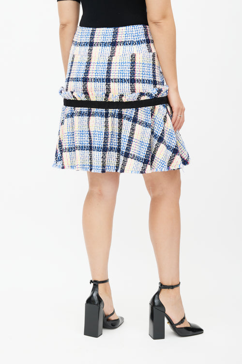 Chanel White & Multicolour Wool Tweed Plaid Skirt