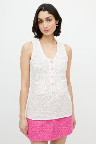 Chanel White & Pink Knit Boucle Top