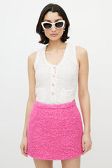 Chanel White & Pink Knit Boucle Top
