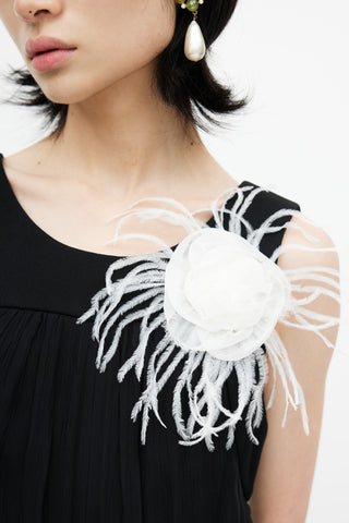 Chanel White Silk & Feather Camellia Brooch