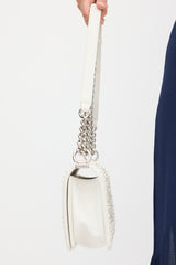 Chanel 2019 White Leather Chevron Pearl Boy Bag