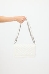 Chanel 2019 White Leather Chevron Pearl Boy Bag