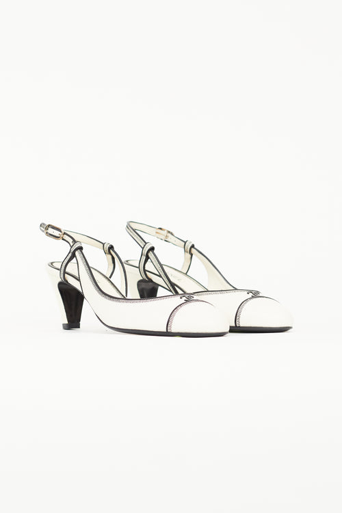 Chanel White & Black Slingback Heel