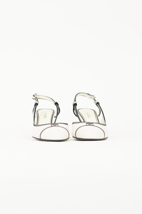 Chanel White & Black Slingback Heel