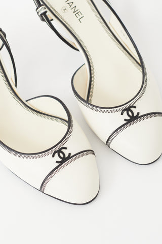 Chanel White & Black Slingback Heel