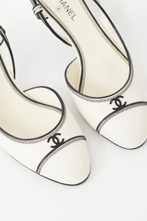 Chanel White & Black Slingback Heel