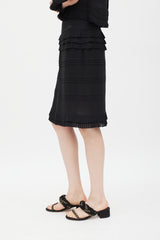 Chanel Winter 2003 Black Silk Pleated Tiered Skirt