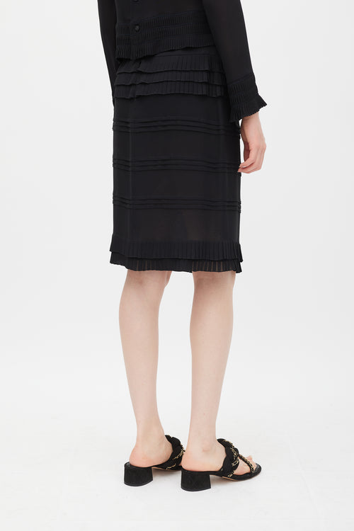Chanel Winter 2003 Black Silk Pleated Tiered Skirt