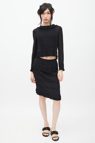 Chanel Winter 2003 Black Silk Pleated Tiered Skirt