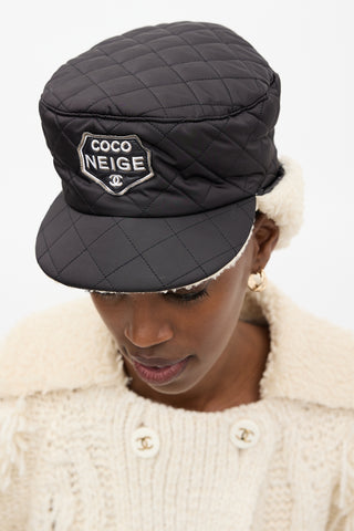 Chanel Winter 2018 Black Puffer & Shearling Trapper Hat