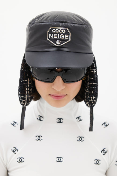 Chanel Winter 2018 Black Puffer & Tweed Trapper Hat
