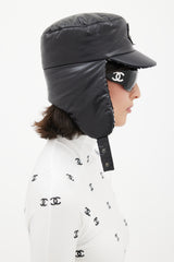 Chanel Winter 2018 Black Puffer & Tweed Trapper Hat