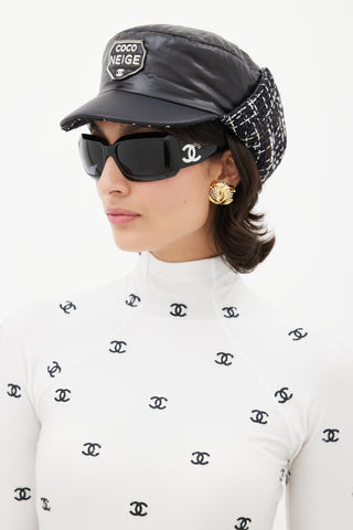 Chanel Winter 2018 Black Puffer & Tweed Trapper Hat