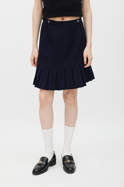 Chanel Winter 1997 Navy Tweed Pleated Skirt